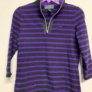 Lauren Ralph Lauren Black and Purple Striped Long Sleeve Top